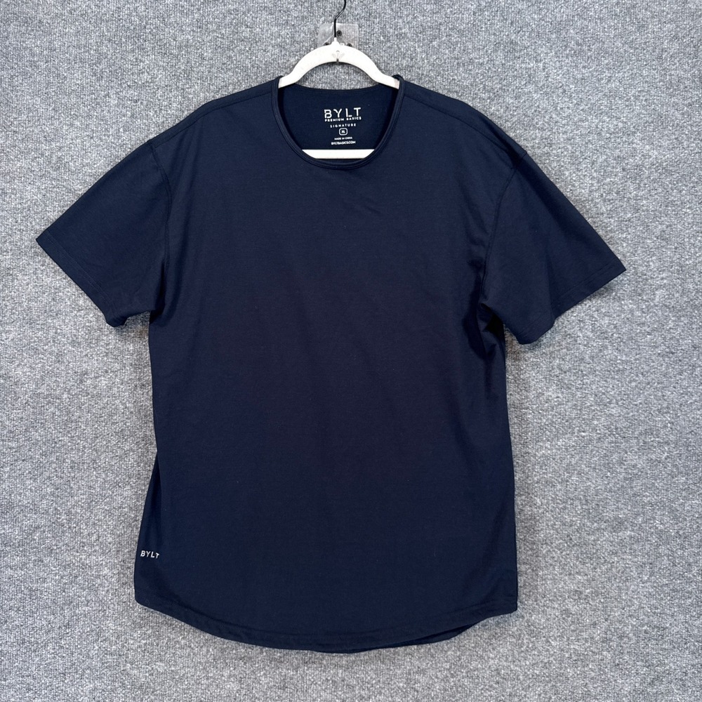 BYLT Tshirt Mens XL Navy Blue Signature Curved Hem Short Sleeve Tee Active